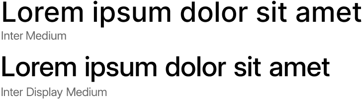 Comparison between Inter text and display variants